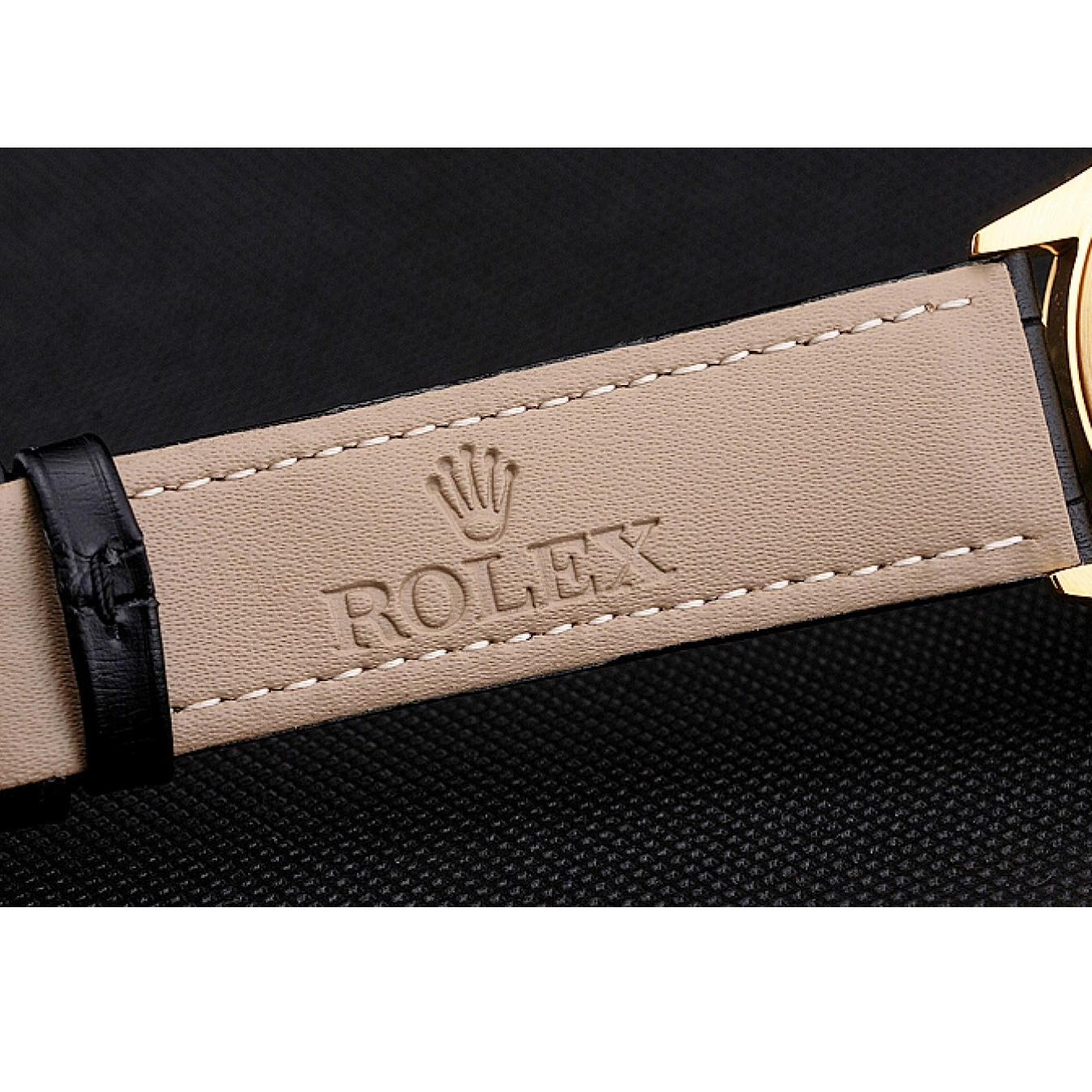 Rolex aaa copy Swiss Case Rolex Strap Leather Gold Black Black Datejust Dial 0626